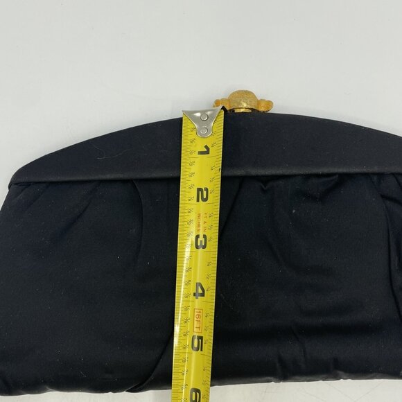 Vintage CROWN LEWIS Black Purse Clutch Evening Handbag 12” X 6” Gold Latch - Picture 12 of 12